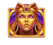 金色女神頭像,高貴冷冽、雙眼燃起紫焰能量,象徵戰神賽特2中的高價符號。